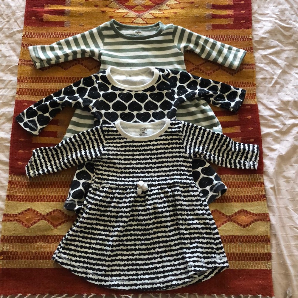 Three Touched by Nature organic cotton dresses